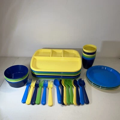 Juego de utensilios de tazón de plato reutilizable de plástico. Niños picnic camping multicolor Foto 1 de 4