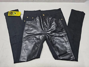 NWT Xing Yuan Niu Zi Juniors Size 33x29 Black Faux Leather Skinny Jeans Stretch - Picture 1 of 10