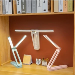 Rechargeable Double-Head Desk Lamp with USB-C Cable Foldable Portable Pink - Picture 1 of 6