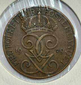 1929 Sweden 5 Ore - Gustaf V Coin