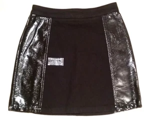 OASIS GLOSSY Black Faux LEATHER PU/Denim 17" SKIRT uk10us6eu36 Waist w28in w71cm - Picture 1 of 2