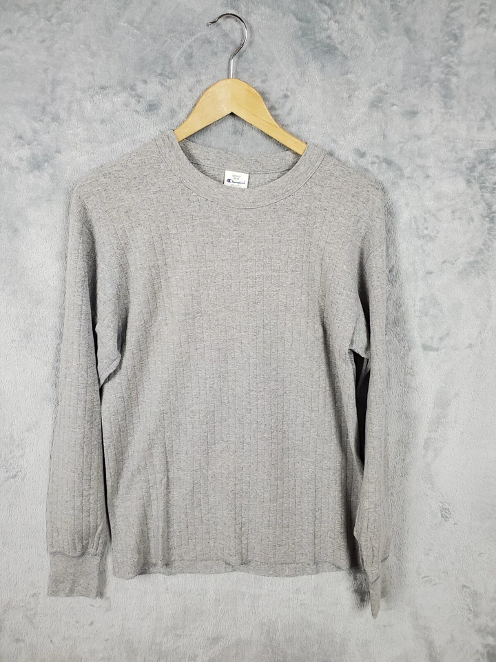 Champion Shirt Men's M Heather Gray Long Sleeve Outdoor Ribbed Stretch - Image 1 of 4