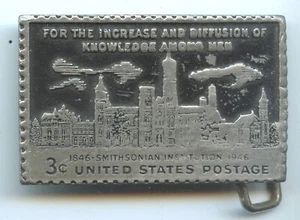VINTAGE 3 CENT UNITED STATES POSTAGE BELT BUCKLE SOLID PEWTER 70's FASHION USA - Picture 1 of 2