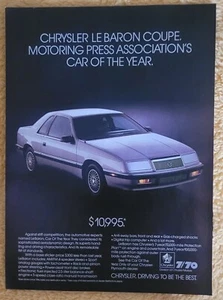 1988 Chrystler Le Baron Coupe Car of the Year Vintage 8x11" Print ad The BEST - Picture 1 of 3