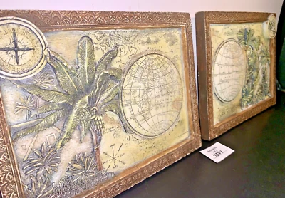 2 Globo Safari Mapa Cerámica Repujado Arte de Pared Placas Tina Chaden ARTÍCULO De Colección Foto 1 de 4