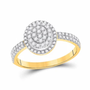 10kt Yellow Gold Womens Round Diamond Oval Cluster Ring 1/2 Cttw - Picture 1 of 1
