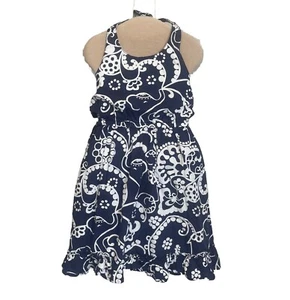 Girls Gymboree Summer Dress Sleeveless Sundress White & Blue Size 6 Halter - Picture 1 of 8