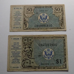 Lot of 2 Military Payment Certificates - Series 472 - $.50 & $1.00 - Picture 1 of 2