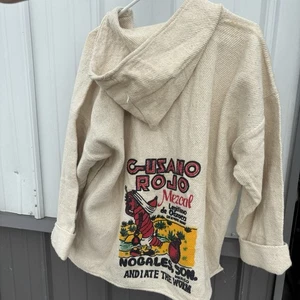 Vintage Gusano Rojo Mezcal Kapuzenpullover MEXIKO Sackleinengewebe hellbraun Eingriffstasche Gr. XL - Bild 1 von 11