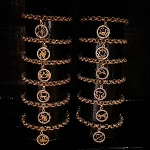 Ladies 6mm Belcher Bracelet Anklet Star Sign Zodiac Charm 18k Gold Layered - Picture 1 of 13