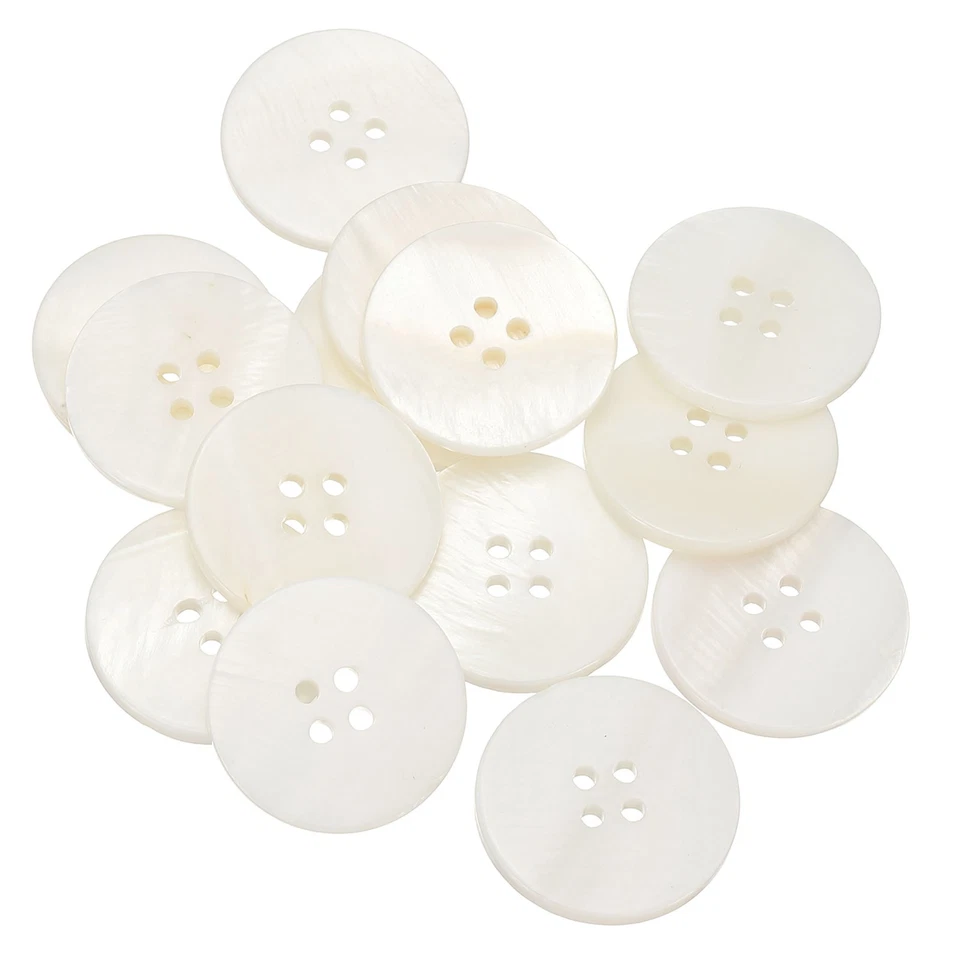14件装天然贝壳纽扣,4孔23毫米圆形珍珠母纽扣,白色 — 第 1/4 张图片