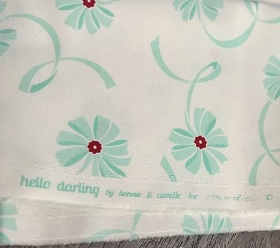 Bonnie & Camille Fabric Hello Darling Ribbon Floral Moda Aqua Quilt 3/4 Yards - Image 1 of 3