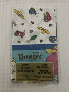 Vintage Barney’s Great Adventure Plastic Tablecloth 54”x84” 1998 #12553 Unique - Foto 1 di 5