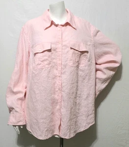 Ralph Lauren 2X Womens Shirt Blouse Linen Pink Button Up Pockets Roll Tab Sleeve - Picture 1 of 5