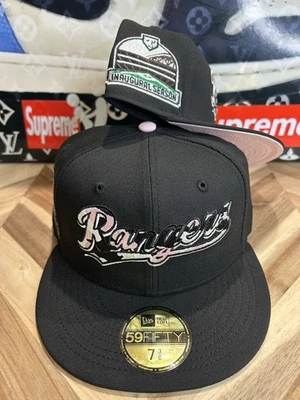 New Era Prociety Strawberry Cattle Cow Texas Rangers Black Pink 7 3/8 - Image 1 of 4
