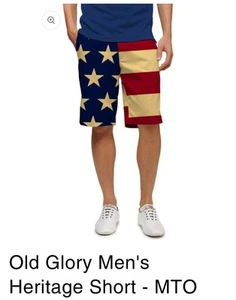Loudmouth Size 34 Red Beige Blue Stars Stripes Golf Chino Mens Shorts - Picture 1 of 9