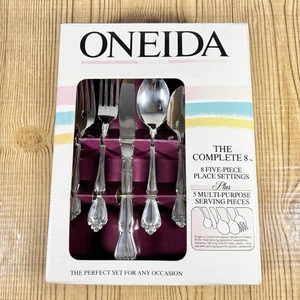 NEU ONEIDA True Rose 8 fünfteiliges Gedeckset + 5 Portionen 45-teiliges Besteck in Box - Bild 1 von 11