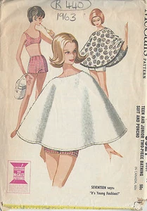1963 Vintage Sewing Pattern B30" BATHING SUIT & PONCHO (R440) - Picture 1 of 1