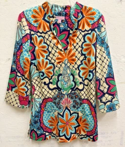 LILLY PULITZER Multicolored Print Sequined Tunic Top Sz M Summer zip side - Picture 1 of 7