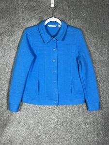 Isaac Misrahi Live Quilted Button Up Jacket Womens Size Medium Blue Knit Pockets - Picture 1 of 12