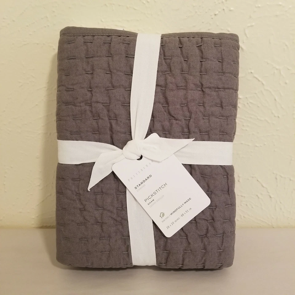 Pottery Barn Pick Stitch Standard Sham Flagstone Gray