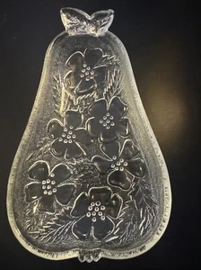 Vintage Hazel Atlas Pear Shaped Tray Embossed Dogwood Floral Pattern Clear Glass - Picture 1 of 13