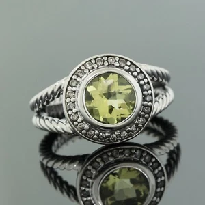 David Yurman 8mm Lemon Citrine Cerise Ring Size 7 Diamond 925 Sterling Silver - Picture 1 of 5