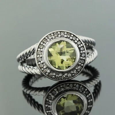 David Yurman 8mm Lemon Citrine Cerise Ring Size 7 Diamond 925 Sterling Silver - Image 1 of 4