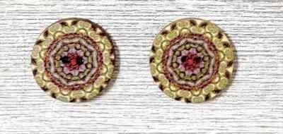 flowers boho wood buttons sewing 2 holes 1 inch (set #1040) 2pc - Image 1 of 2