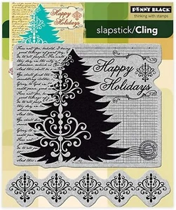 Penny Black HOLIDAY COLLAGE Cling Rubber Stamps - Christmas, Tree, Script, Word - Picture 1 of 1