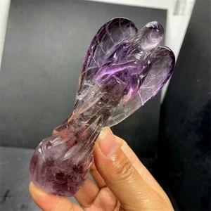 180g Natural Amethyst Quartz Carved Crystal Angel Skull Reiki Healing Decor Gift - Picture 1 of 7
