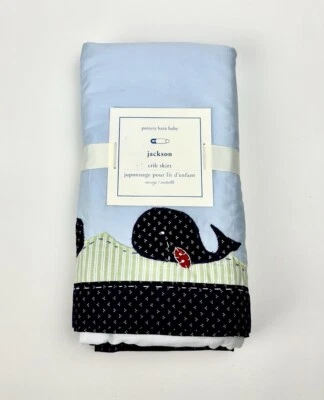 NWT Pottery Barn Kids Jackson Crib Bed Skirt Whales Fish Cotton Blue - Image 1 of 4