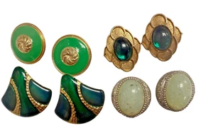 Vintage Paolo Gucci Gripoix & Retro Ohrringe 4er Set - Grün & Goldtöne - Bild 1 von 5