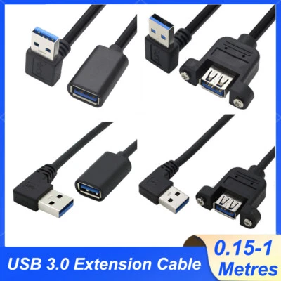 USB 3.0 Extension Cable Lead USB A 90° Right Angle Male to A Female With Base - Image 1 of 4