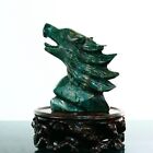 586g Natural moss agate hand carved wolf quartz crystal decoration healing