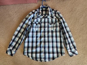 7 Diamonds Flannel Print Men's Button Up Shirt (XL) Gray Teal White Black - Picture 1 of 8