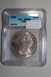 1953 Spanish Silver One Peso ICG MS64 - Picture 1 of 5