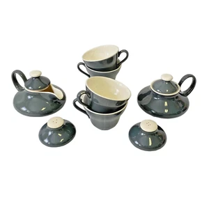 Harker China Grey Aladdin Shape Sugar & Creamer Salt & Pepper 4 Cups Set of 8 - Picture 1 of 20