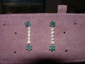 9ct White Gold, Blue and White Diamonds 3cm Drop Earrings - Picture 1 of 3