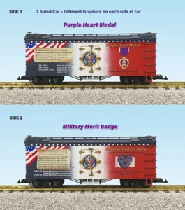 USA Trains G Scale R16057 - PURPLE HEART/BADGE OF MERRIT PATROTIC REEFER CAR - Picture 1 of 1