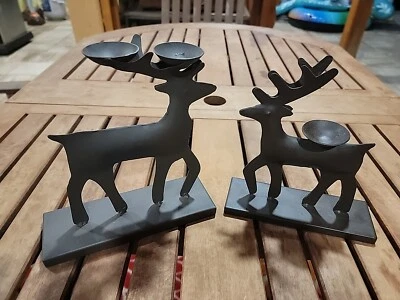 Reindeer Candle Holders X 2 Black - Holiday Decor - Image 1 of 4