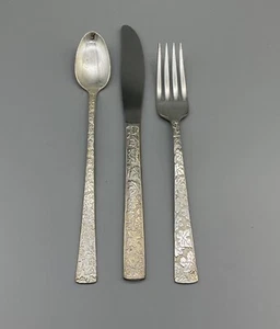 International Silver Co "Vintage" pattern leaf 3 piece set iced tea fork knife - Picture 1 of 6
