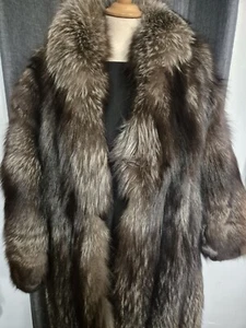 Vintage Silver  Fox Long Fur Coat Pit To Pit 24" Length 46" - Picture 1 of 9