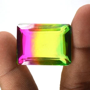 80 Ct Top Jewel Multi-Color Tourmaline Emerald Cut Shape Loose Gemstone - Picture 1 of 4