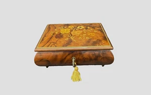 Vintage Italian Reuge Music Box with Floral Inlay - Swiss Musical Movement w/key - Picture 1 of 24