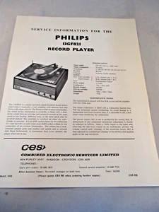 Vintage CES Ltd - Philips 13GF821 Record Player - Service Information - May 1970 - Picture 1 of 6