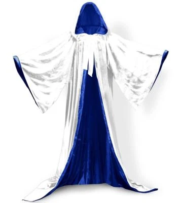 White Velvet Wizard Robe with Satin Lined Hood and Sleeves  - Image 1 of 3