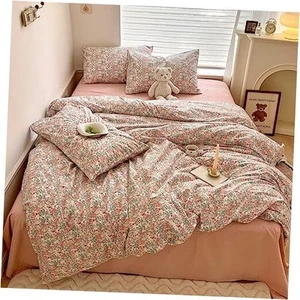 Queen Cotton Duvet Cover Girls Pink Floral Comforter Cover Chic Garden Style - Picture 1 of 8