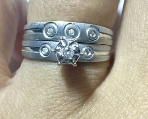 10 Karat Weißgold Diamant Ehering Set Bandring Größe 5 1/2 - Bild 1 von 24