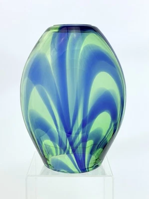 Blenko Handmade Glass 5118 Tepal Pendant Light in Non-Catalog Cobalt & Clover - Image 1 of 4